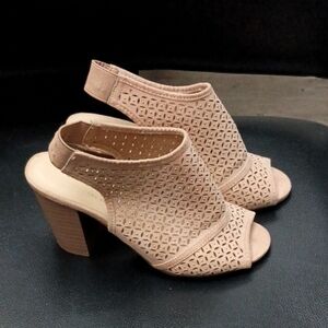 Chinese Laundry Beige Peep-Toe Block Heels